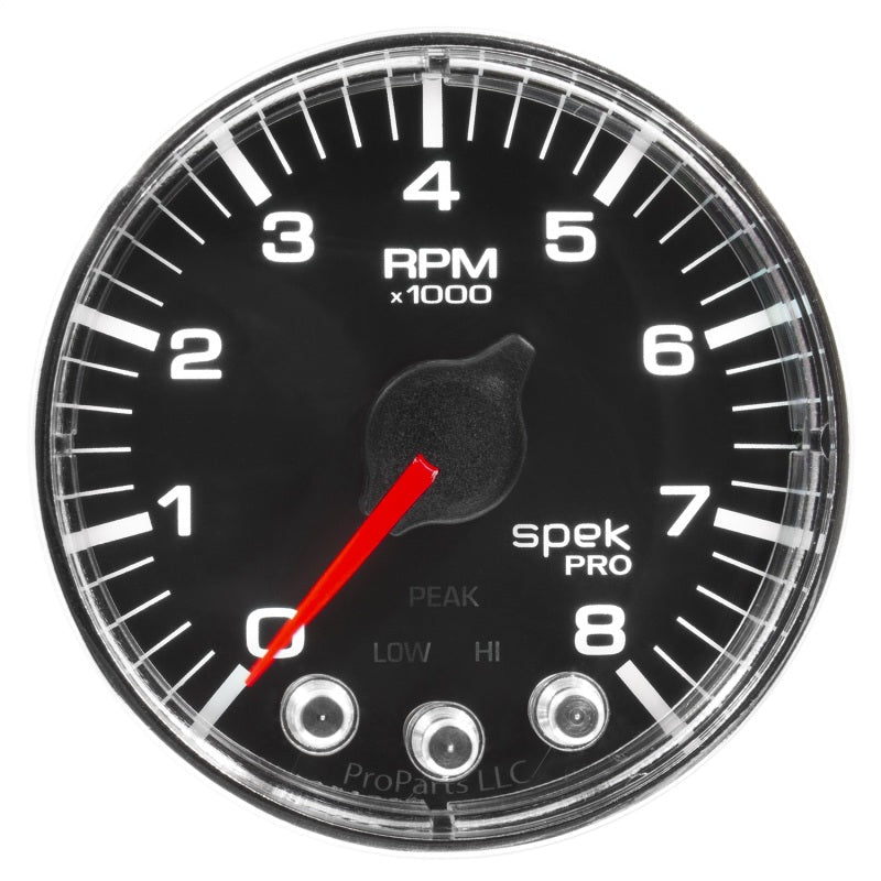 Autometer Spek - Pro Tachometer Gauge 2 1/16in 8K Rpm W/ Shift Light & Peak Mem Black / Chrome Universal | P334318 - JDMuscleTachometersatmP334318
