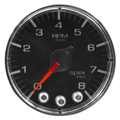 Autometer Spek - Pro Tachometer Gauge 2 1/16in 8K Rpm W/ Shift Light & Peak Mem Black / Chrome Universal | P334318 - JDMuscleTachometersatmP334318