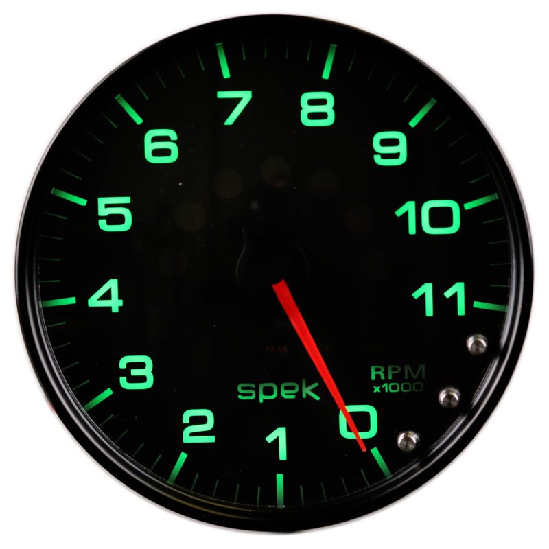 Autometer Spek - Pro Tachometer Gauge 5in 11K Rpm W/Shift Light & Peak Mem Black/Black Universal | P23932 - JDMuscleTachometersatmP23932