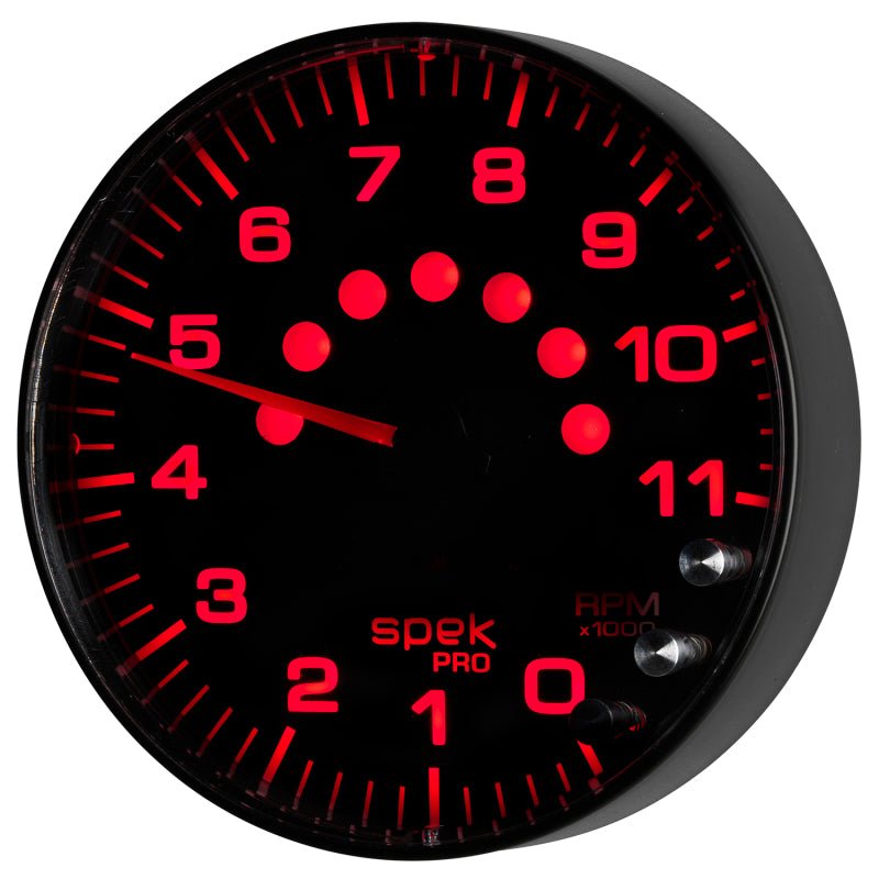 Autometer Spek - Pro Tachometer Gauge 5in 11K Rpm W/Shift Light & Peak Mem Black/Black Universal | P239328 - JDMuscleTachometersatmP239328