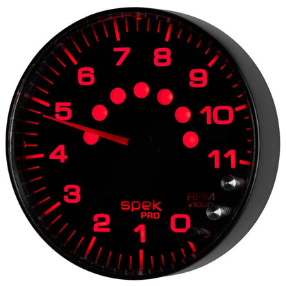 Autometer Spek - Pro Tachometer Gauge 5in 11K Rpm W/Shift Light & Peak Mem Black/Black Universal | P239328 - JDMuscleTachometersatmP239328