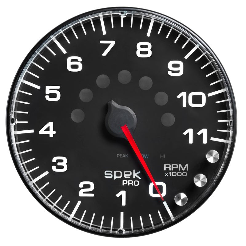 Autometer Spek - Pro Tachometer Gauge 5in 11K Rpm W/Shift Light & Peak Mem Black/Black Universal | P239328 - JDMuscleTachometersatmP239328