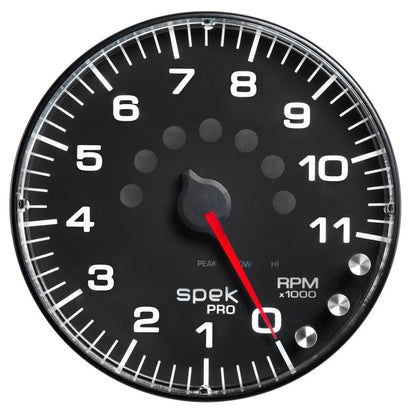 Autometer Spek - Pro Tachometer Gauge 5in 11K Rpm W/Shift Light & Peak Mem Black/Black Universal | P239328 - JDMuscleTachometersatmP239328