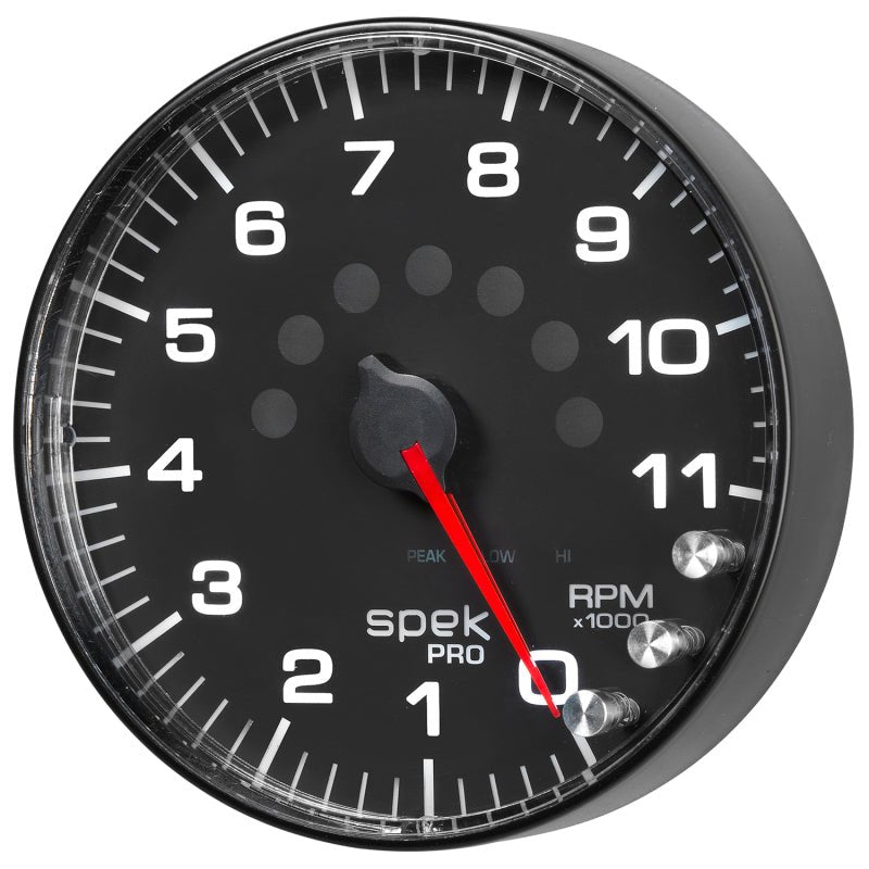 Autometer Spek - Pro Tachometer Gauge 5in 11K Rpm W/Shift Light & Peak Mem Black/Black Universal | P239328 - JDMuscleTachometersatmP239328