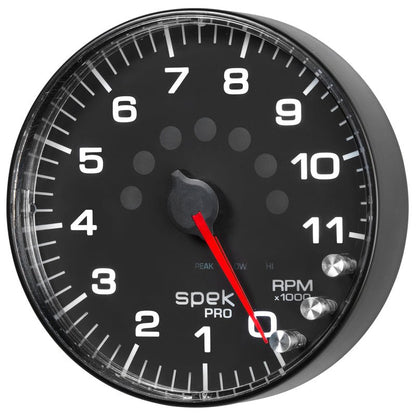 Autometer Spek - Pro Tachometer Gauge 5in 11K Rpm W/Shift Light & Peak Mem Black/Black Universal | P239328 - JDMuscleTachometersatmP239328