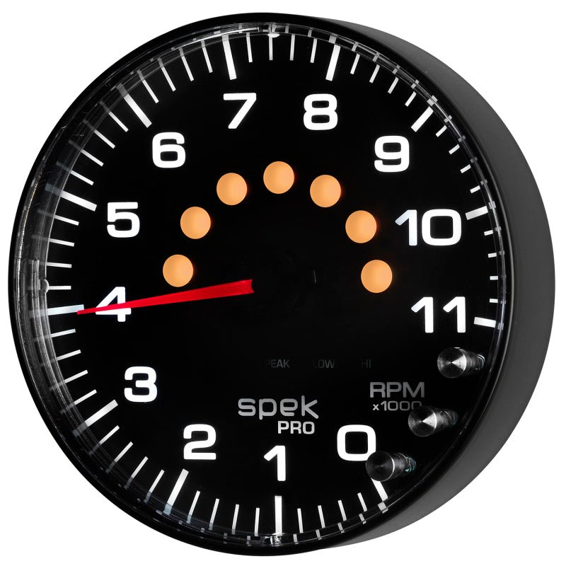 Autometer Spek - Pro Tachometer Gauge 5in 11K Rpm W/Shift Light & Peak Mem Black/Black Universal | P239328 - JDMuscleTachometersatmP239328