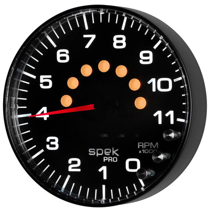 Autometer Spek - Pro Tachometer Gauge 5in 11K Rpm W/Shift Light & Peak Mem Black/Black Universal | P239328 - JDMuscleTachometersatmP239328