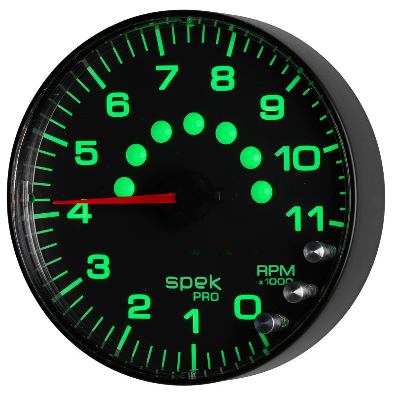 Autometer Spek - Pro Tachometer Gauge 5in 11K Rpm W/Shift Light & Peak Mem Black/Black Universal | P239328 - JDMuscleTachometersatmP239328