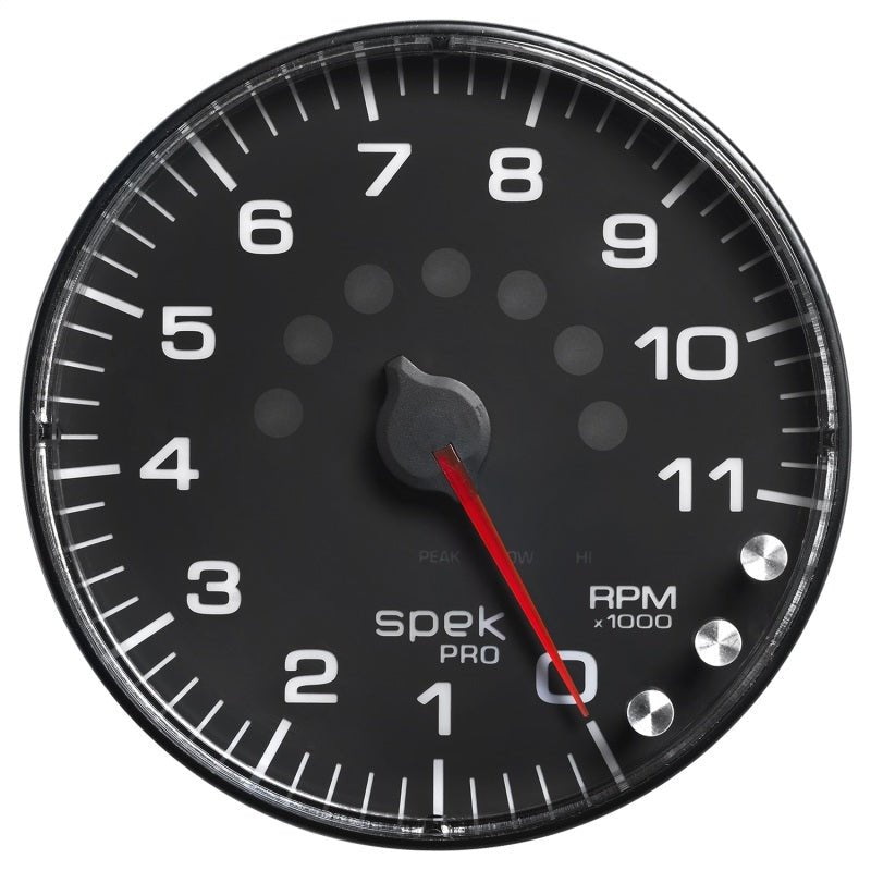 Autometer Spek - Pro Tachometer Gauge 5in 11K Rpm W/Shift Light & Peak Mem Black/Black Universal | P239328 - JDMuscleTachometersatmP239328