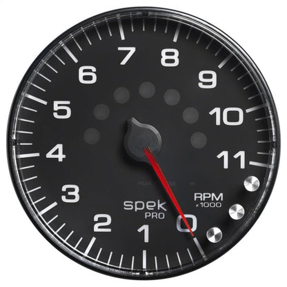 Autometer Spek - Pro Tachometer Gauge 5in 11K Rpm W/Shift Light & Peak Mem Black/Black Universal | P239328 - JDMuscleTachometersatmP239328