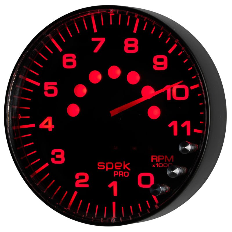Autometer Spek - Pro Tachometer Gauge 5in 11K Rpm W/Shift Light & Peak Mem Black/Black Universal | P239328 - JDMuscleTachometersatmP239328
