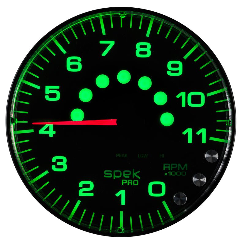 Autometer Spek - Pro Tachometer Gauge 5in 11K Rpm W/Shift Light & Peak Mem Black/Black Universal | P239328 - JDMuscleTachometersatmP239328