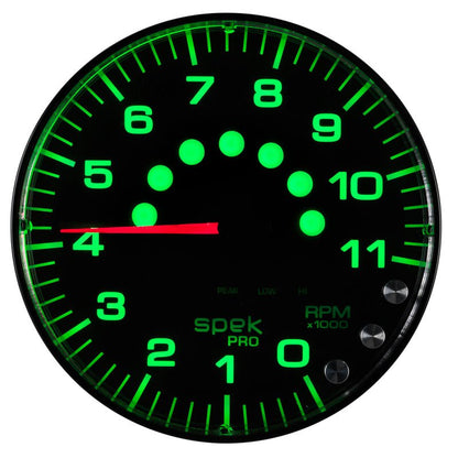 Autometer Spek - Pro Tachometer Gauge 5in 11K Rpm W/Shift Light & Peak Mem Black/Black Universal | P239328 - JDMuscleTachometersatmP239328