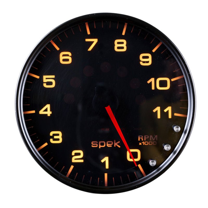 Autometer Spek - Pro Tachometer Gauge 5in 11K Rpm W/Shift Light & Peak Mem Black/Smoke/Black Universal | P23952 - JDMuscleTachometersatmP23952