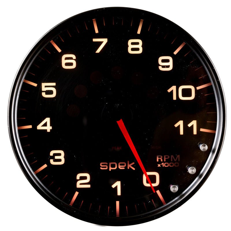 Autometer Spek - Pro Tachometer Gauge 5in 11K Rpm W/Shift Light & Peak Mem Black/Smoke/Black Universal | P23952 - JDMuscleTachometersatmP23952