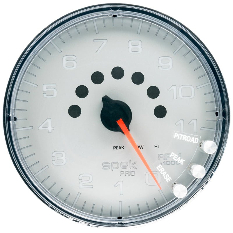 Autometer Spek - Pro Tachometer Gauge 5in 11K Rpm W/Shift Light & Peak Mem Silver/Chrome Universal | P239218 - JDMuscleTachometersatmP239218