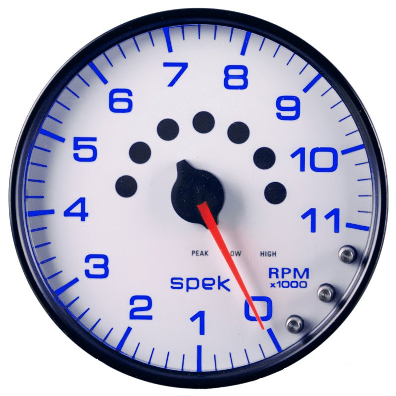 Autometer Spek - Pro Tachometer Gauge 5in 11K Rpm W/Shift Light & Peak Mem White/Black Universal | P23912 - JDMuscleTachometersatmP23912