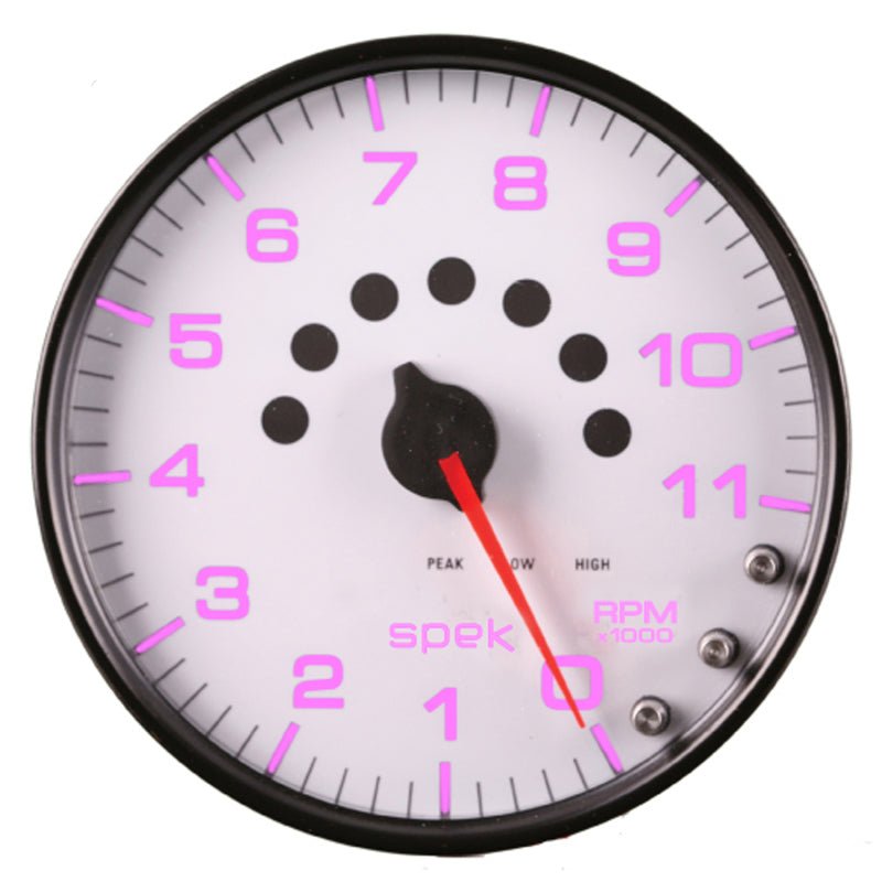 Autometer Spek - Pro Tachometer Gauge 5in 11K Rpm W/Shift Light & Peak Mem White/Black Universal | P23912 - JDMuscleTachometersatmP23912
