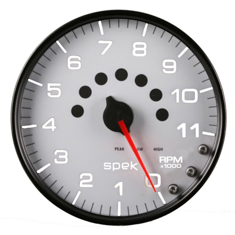 Autometer Spek - Pro Tachometer Gauge 5in 11K Rpm W/Shift Light & Peak Mem White/Black Universal | P23912 - JDMuscleTachometersatmP23912