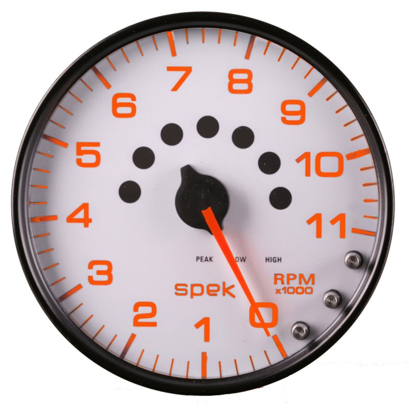 Autometer Spek - Pro Tachometer Gauge 5in 11K Rpm W/Shift Light & Peak Mem White/Black Universal | P23912 - JDMuscleTachometersatmP23912