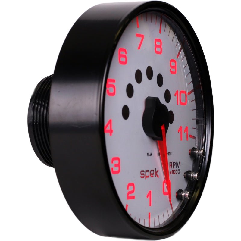 Autometer Spek - Pro Tachometer Gauge 5in 11K Rpm W/Shift Light & Peak Mem White/Black Universal | P23912 - JDMuscleTachometersatmP23912