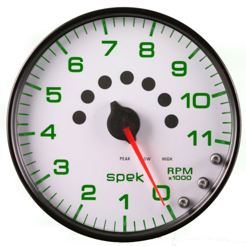 Autometer Spek - Pro Tachometer Gauge 5in 11K Rpm W/Shift Light & Peak Mem White/Black Universal | P23912 - JDMuscleTachometersatmP23912