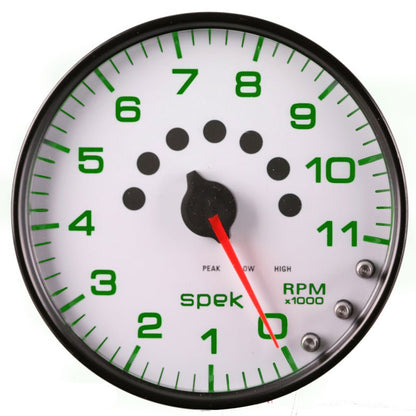 Autometer Spek - Pro Tachometer Gauge 5in 11K Rpm W/Shift Light & Peak Mem White/Black Universal | P23912 - JDMuscleTachometersatmP23912