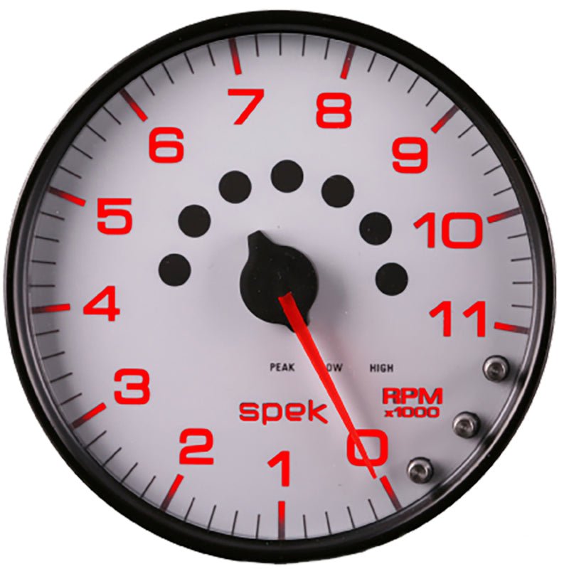 Autometer Spek - Pro Tachometer Gauge 5in 11K Rpm W/Shift Light & Peak Mem White/Black Universal | P23912 - JDMuscleTachometersatmP23912