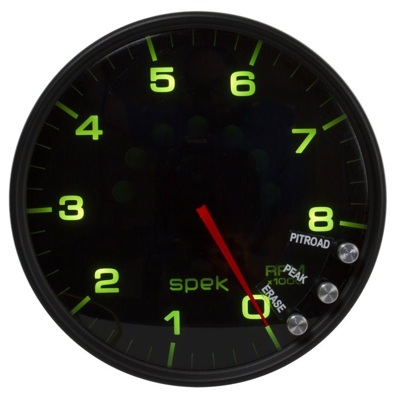 Autometer Spek - Pro Tachometer Gauge 5in 8K Rpm W/Shift Light & Peak Mem Black / Smoke / Black Universal | P23852 - JDMuscleTachometersatmP23852