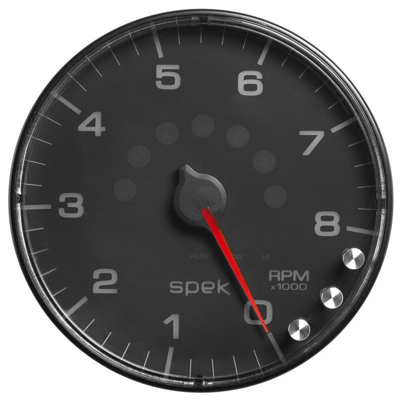 Autometer Spek - Pro Tachometer Gauge 5in 8K Rpm W/Shift Light & Peak Mem Black/Black Universal | P238328 - JDMuscleTachometersatmP238328