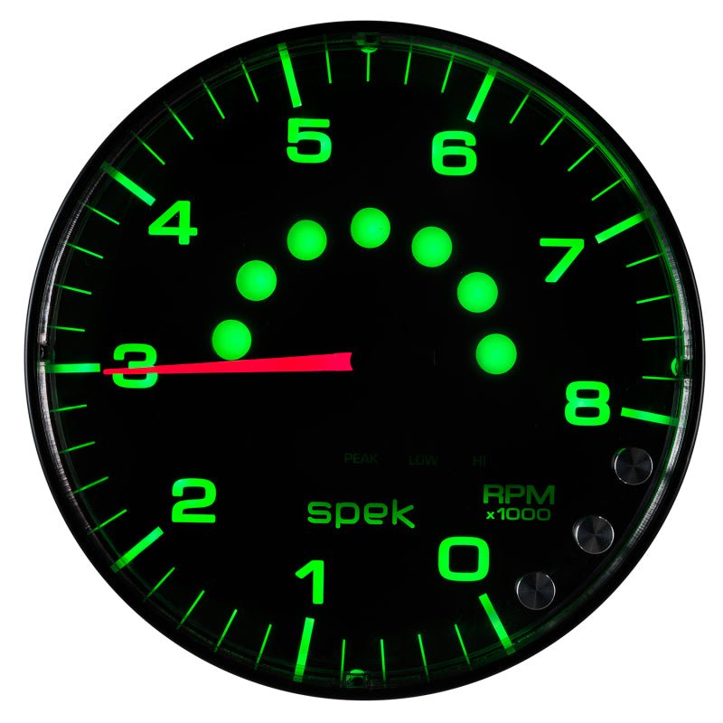 Autometer Spek - Pro Tachometer Gauge 5in 8K Rpm W/Shift Light & Peak Mem Black/Black Universal | P238328 - JDMuscleTachometersatmP238328