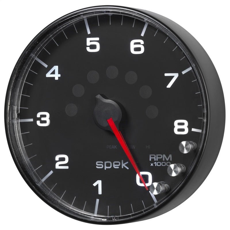 Autometer Spek - Pro Tachometer Gauge 5in 8K Rpm W/Shift Light & Peak Mem Black/Black Universal | P238328 - JDMuscleTachometersatmP238328