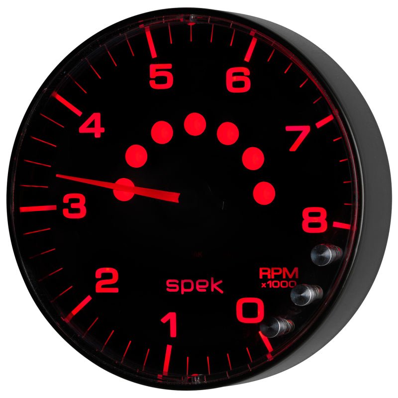 Autometer Spek - Pro Tachometer Gauge 5in 8K Rpm W/Shift Light & Peak Mem Black/Black Universal | P238328 - JDMuscleTachometersatmP238328