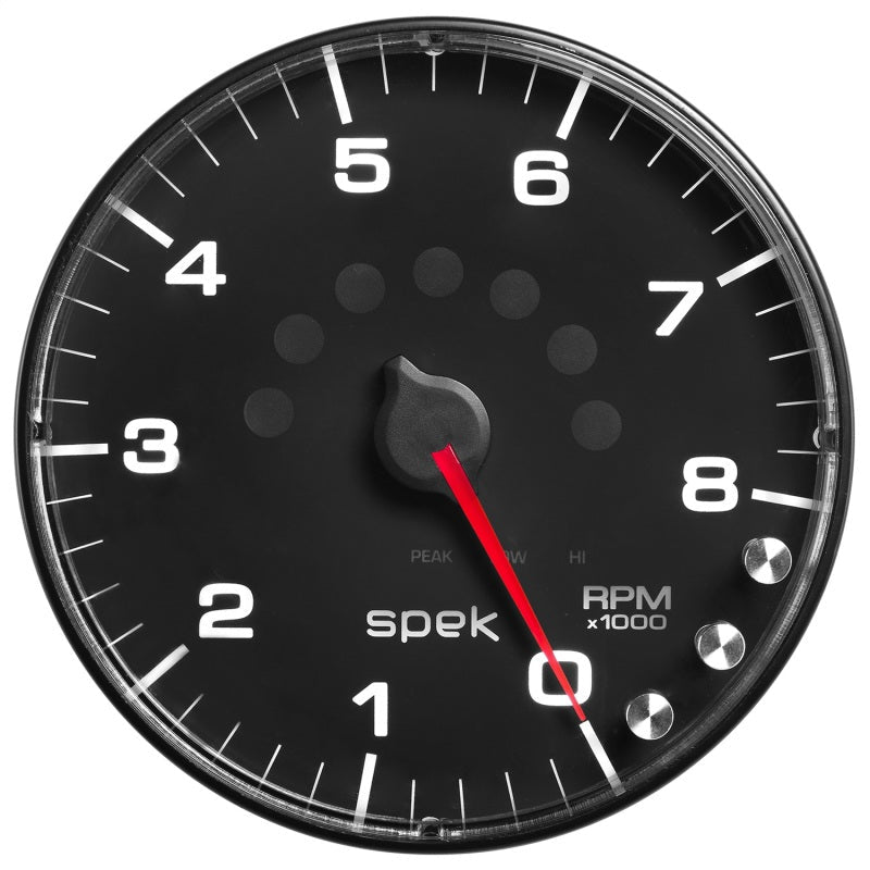 Autometer Spek - Pro Tachometer Gauge 5in 8K Rpm W/Shift Light & Peak Mem Black/Black Universal | P238328 - JDMuscleTachometersatmP238328