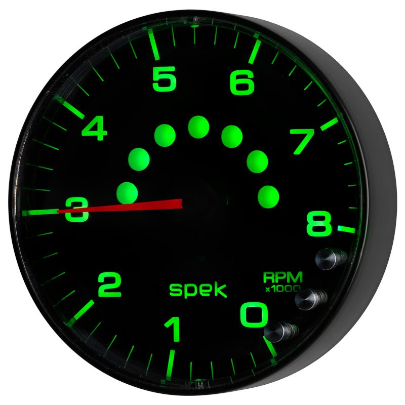 Autometer Spek - Pro Tachometer Gauge 5in 8K Rpm W/Shift Light & Peak Mem Black/Black Universal | P238328 - JDMuscleTachometersatmP238328