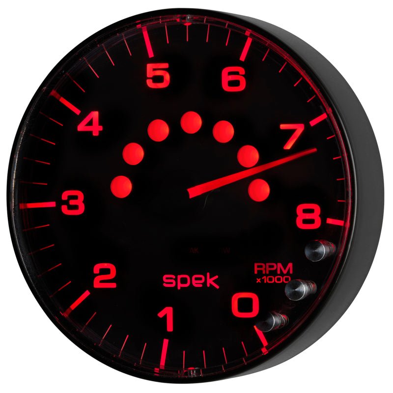 Autometer Spek - Pro Tachometer Gauge 5in 8K Rpm W/Shift Light & Peak Mem Black/Black Universal | P238328 - JDMuscleTachometersatmP238328
