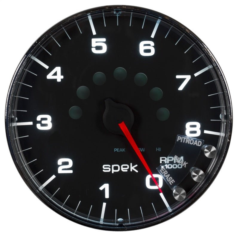 Autometer Spek - Pro Tachometer Gauge 5in 8K Rpm W/Shift Light & Peak Mem Black/Chrome Universal | P238318 - JDMuscleTachometersatmP238318