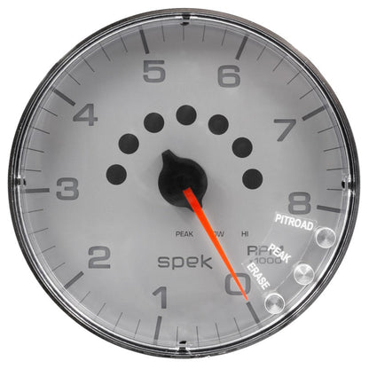 Autometer Spek - Pro Tachometer Gauge 5in 8K Rpm W/Shift Light & Peak Mem Silver/Chrome Universal | P238218 - JDMuscleTachometersatmP238218