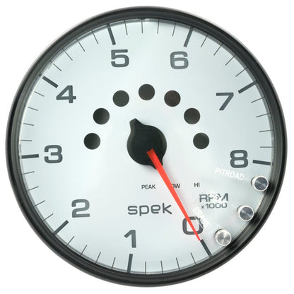 Autometer Spek - Pro Tachometer Gauge 5in 8K Rpm W/Shift Light & Peak Mem White/Black Universal | P23812 - JDMuscleTachometersatmP23812