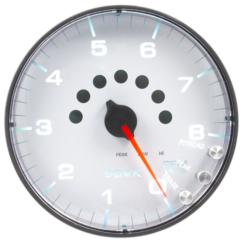 Autometer Spek - Pro Tachometer Gauge 5in 8K Rpm W/Shift Light & Peak Mem White/Black Universal | P238128 - JDMuscleTachometersatmP238128