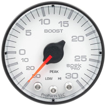 Autometer Spek - Pro Vacuum/Boost Gauge 2 1/16in 30Inhg - 30psi Stepper Motor W/Peak & Warn White/Black Universal | P302128 - JDMuscleBoost GaugesatmP302128