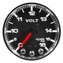 Autometer Spek - Pro Voltmeter Gauge 2 1/16in 16V Stepper Motor W/Peak & Warn Black / Chrome Universal | P34431 - JDMuscleVolt GaugesatmP34431