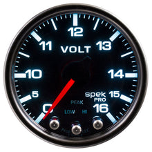 Autometer Spek - Pro Voltmeter Gauge 2 1/16in 16V Stepper Motor W/Peak & Warn Black / Smoke / Black Universal | P34452 - JDMuscleVolt GaugesatmP34452