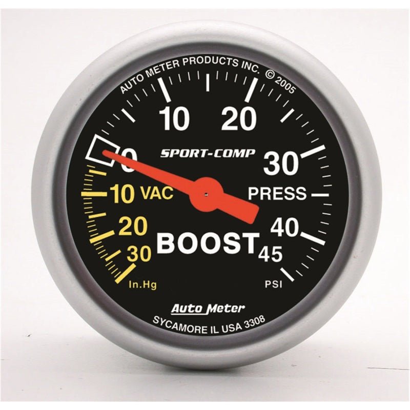 Autometer Sport-Comp 52mm 45 PSI Mechanical Boost Gauge Universal | atm3308 - JDMuscleBoost Gaugesatm3308