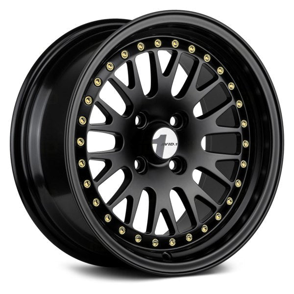 AVID1 Wheels AV12 All Black Gold Rivets - JDMuscleWheelsAV1215804C25BG15x84x100+25mm