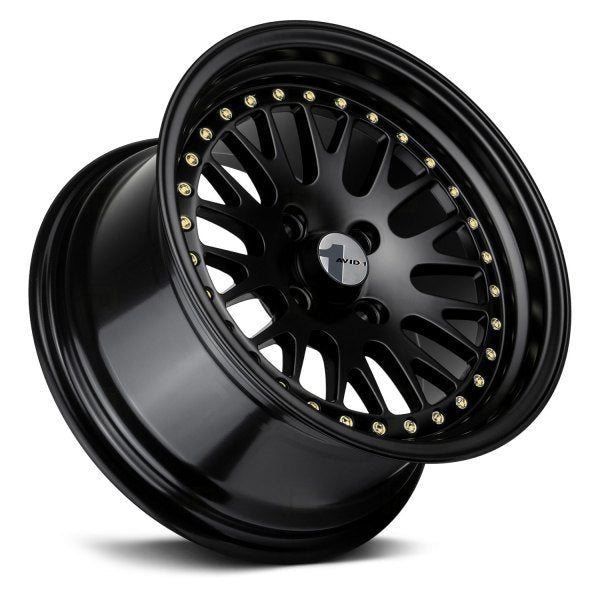 AVID1 Wheels AV12 All Black Gold Rivets - JDMuscleWheelsAV1215804C25BG15x84x100+25mm