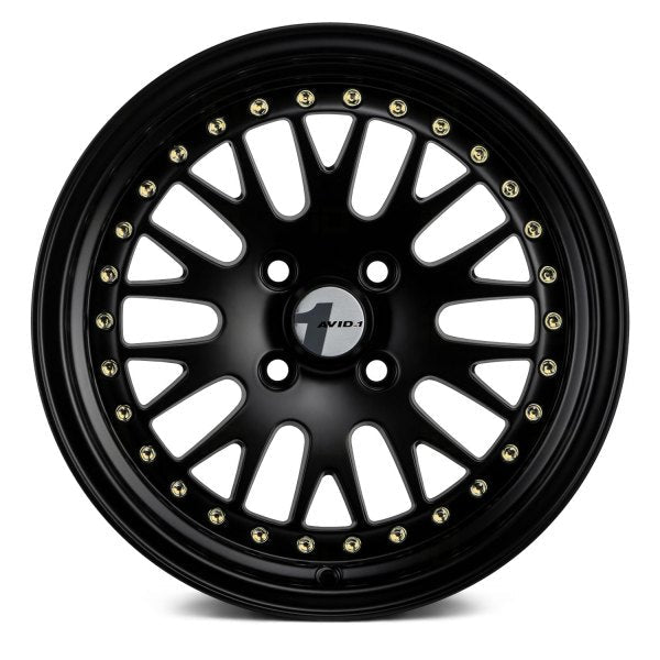 AVID1 Wheels AV12 All Black Gold Rivets - JDMuscleWheelsAV1215804C25BG15x84x100+25mm