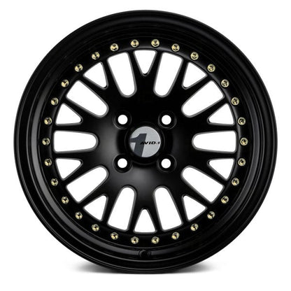AVID1 Wheels AV12 All Black Gold Rivets - JDMuscleWheelsAV1215804C25BG15x84x100+25mm