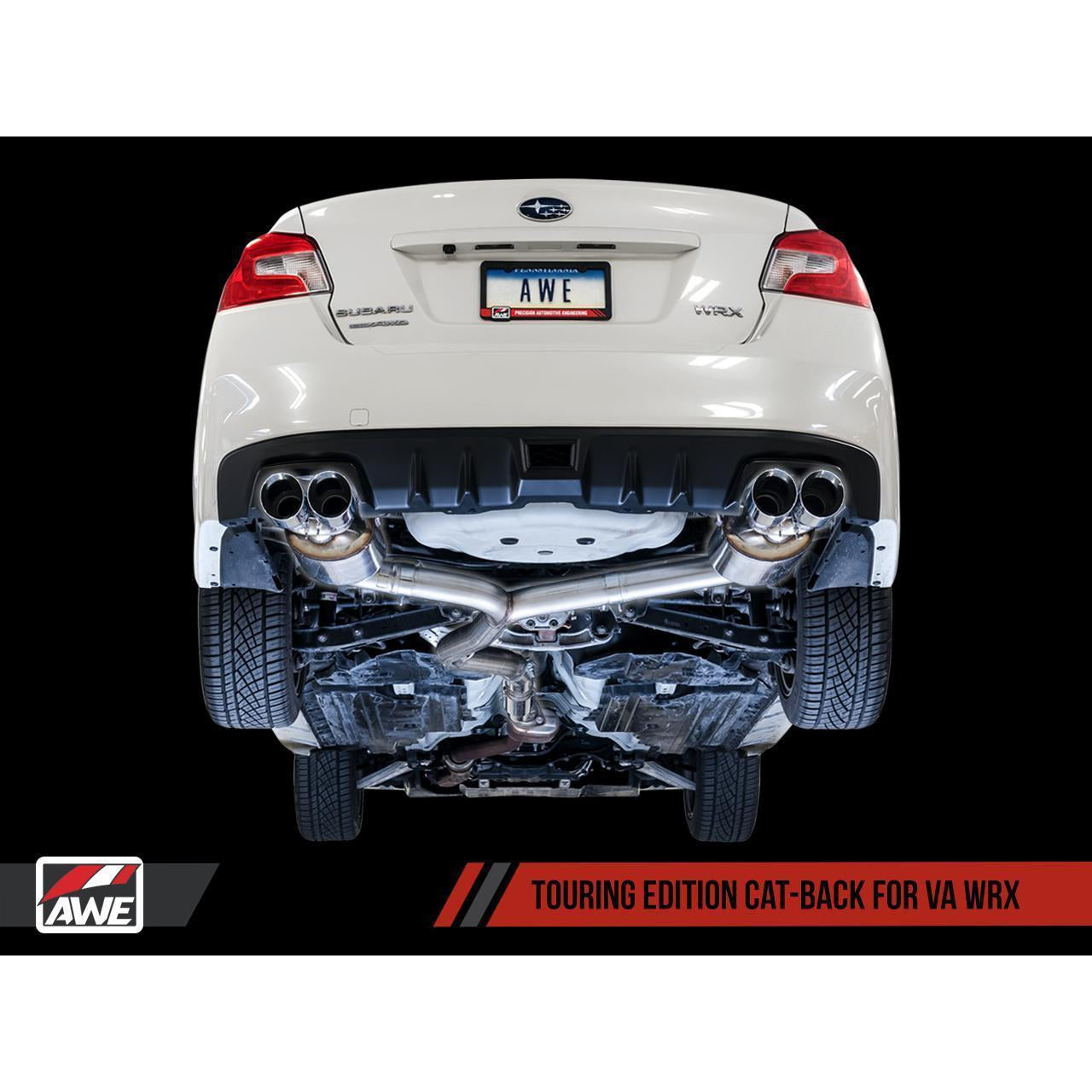 AWE Touring Edition Cat Back Exhaust Chrome Silver Quad Tips (102mm) Subaru WRX 2015-2019 (3015-42098)-awe3015-42098-3015-42098-Cat Back Exhaust System-AWE Tuning-JDMuscle