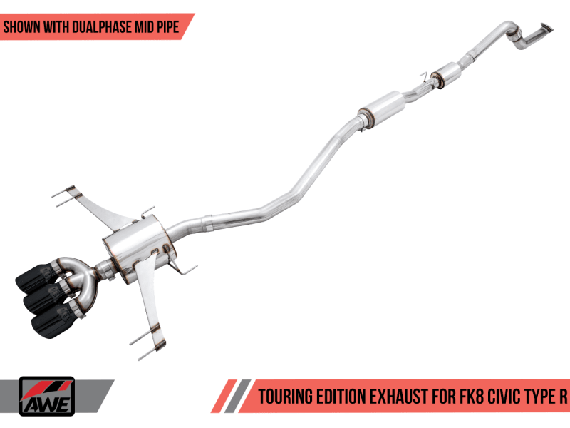 AWE Tuning Touring Edition Exhaust w/Front & Mid Pipe Diamond Black Tips Honda Civic Type R 2017+ | 3015 - 43000 - JDMuscleExhaust Mid Pipesawe3015-43000